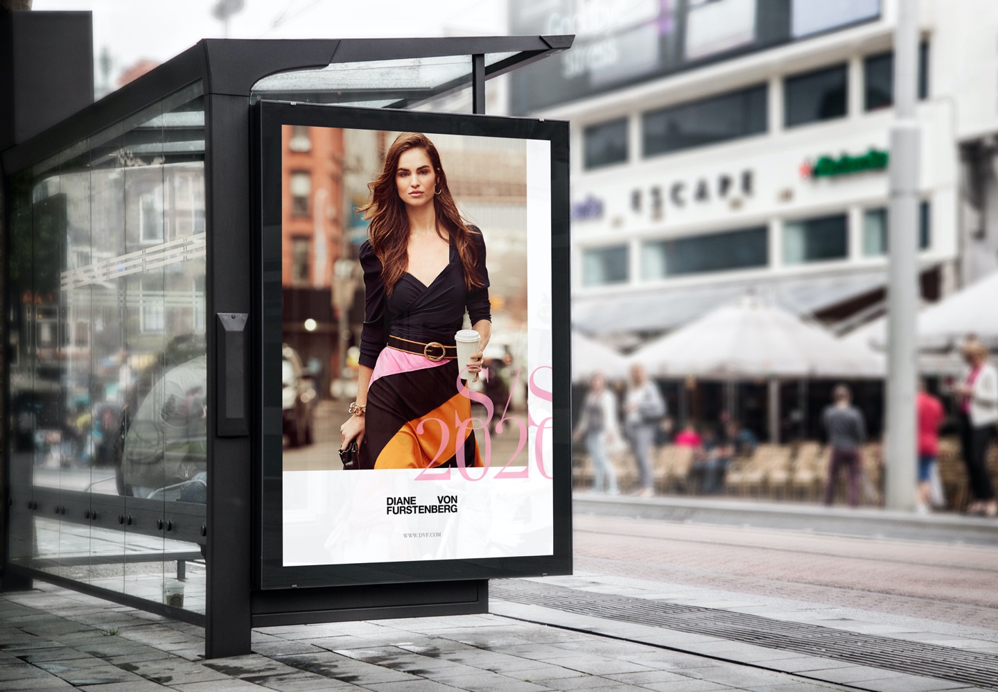 a concept of an ad for diane von furstenberg shown on the side of a bus stop