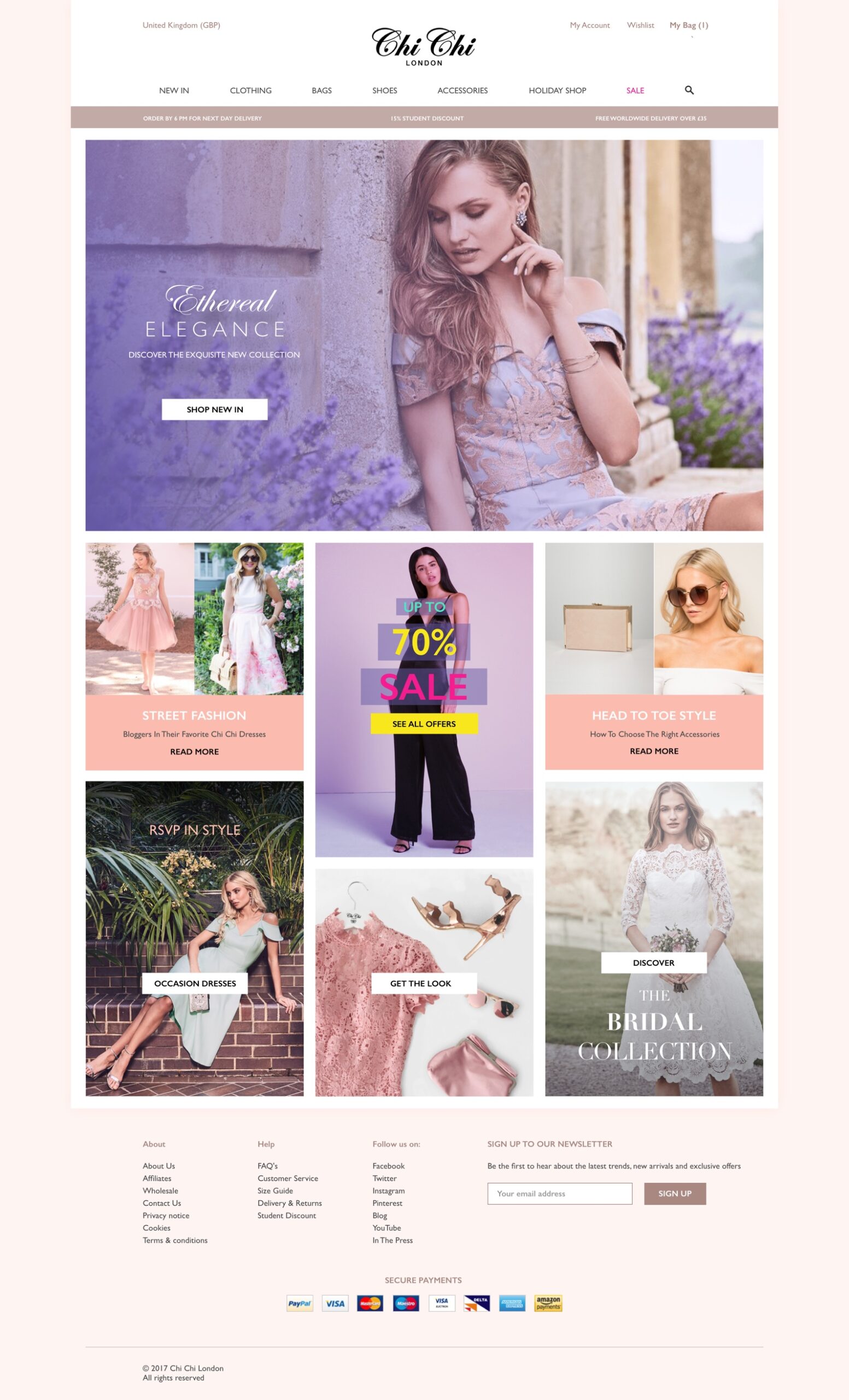 Chi Chi London flat design of a home page