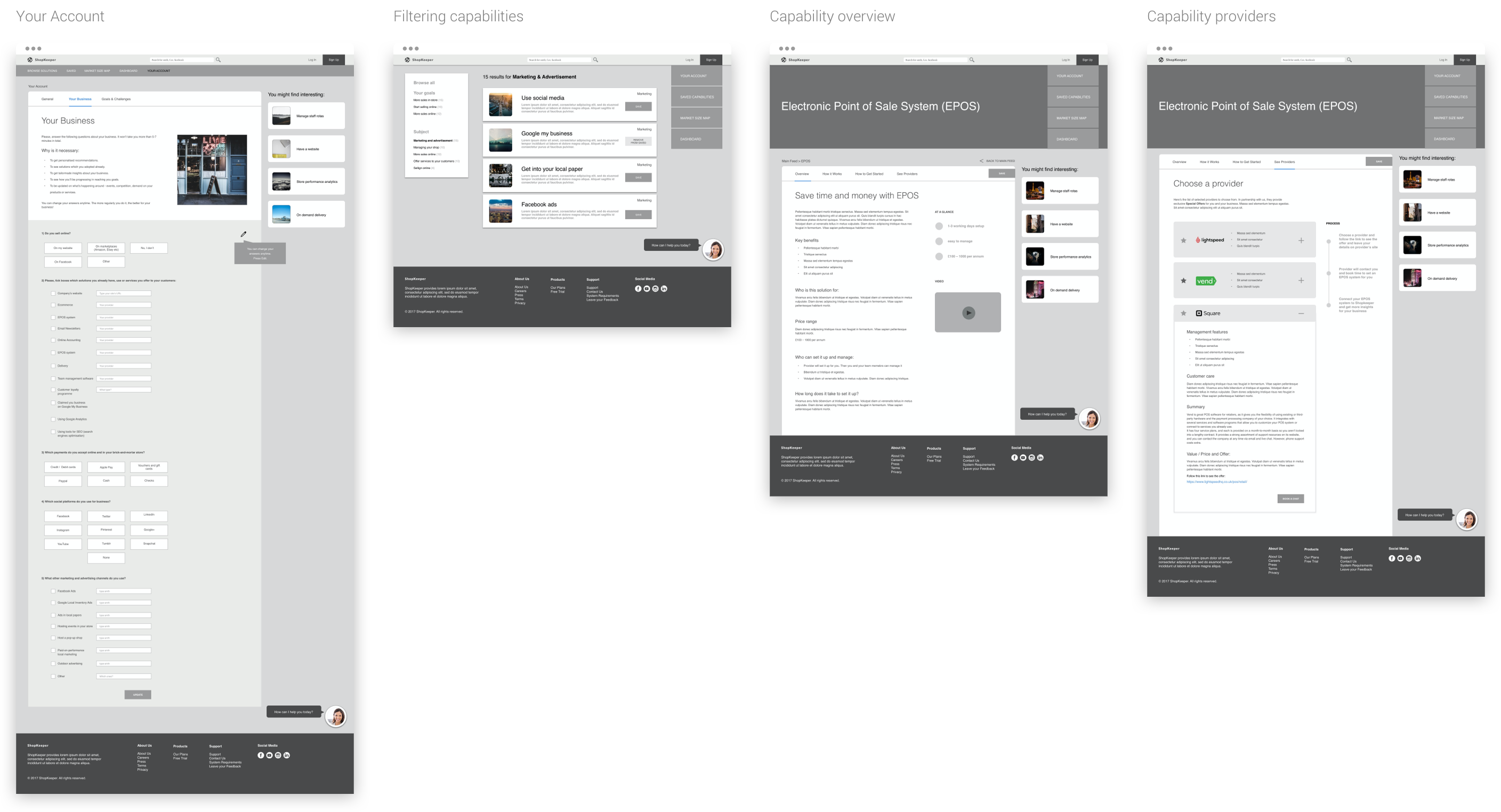 Wireframes of a web app