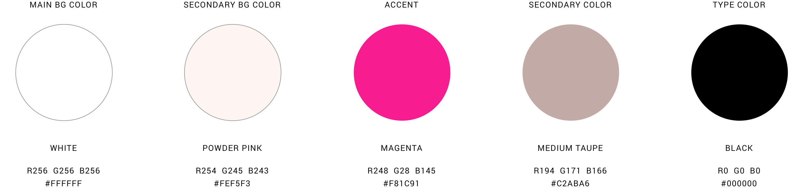 Website color palette, 5 colors in circles