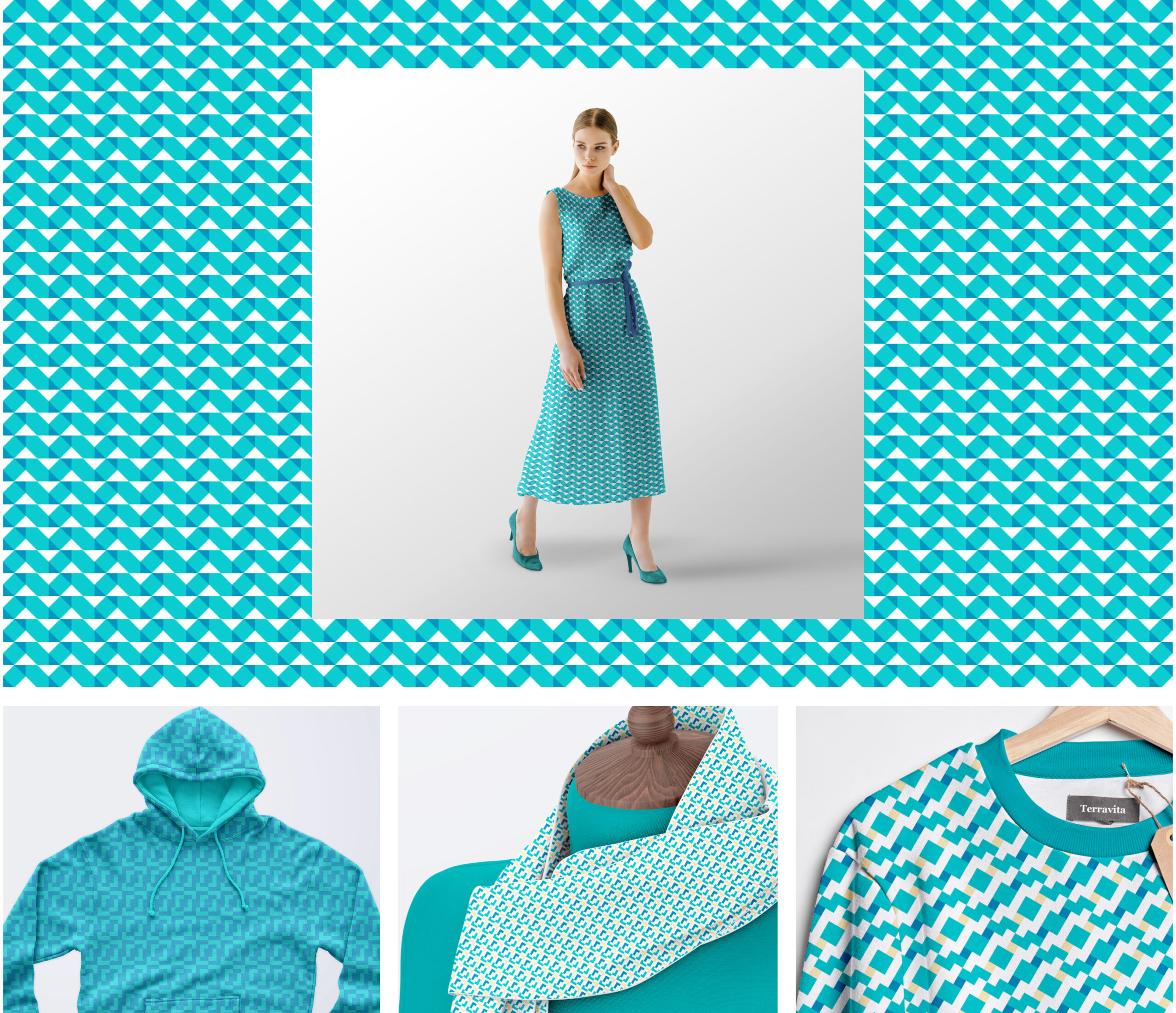 Woman wearing a dress featuring geometric pattern