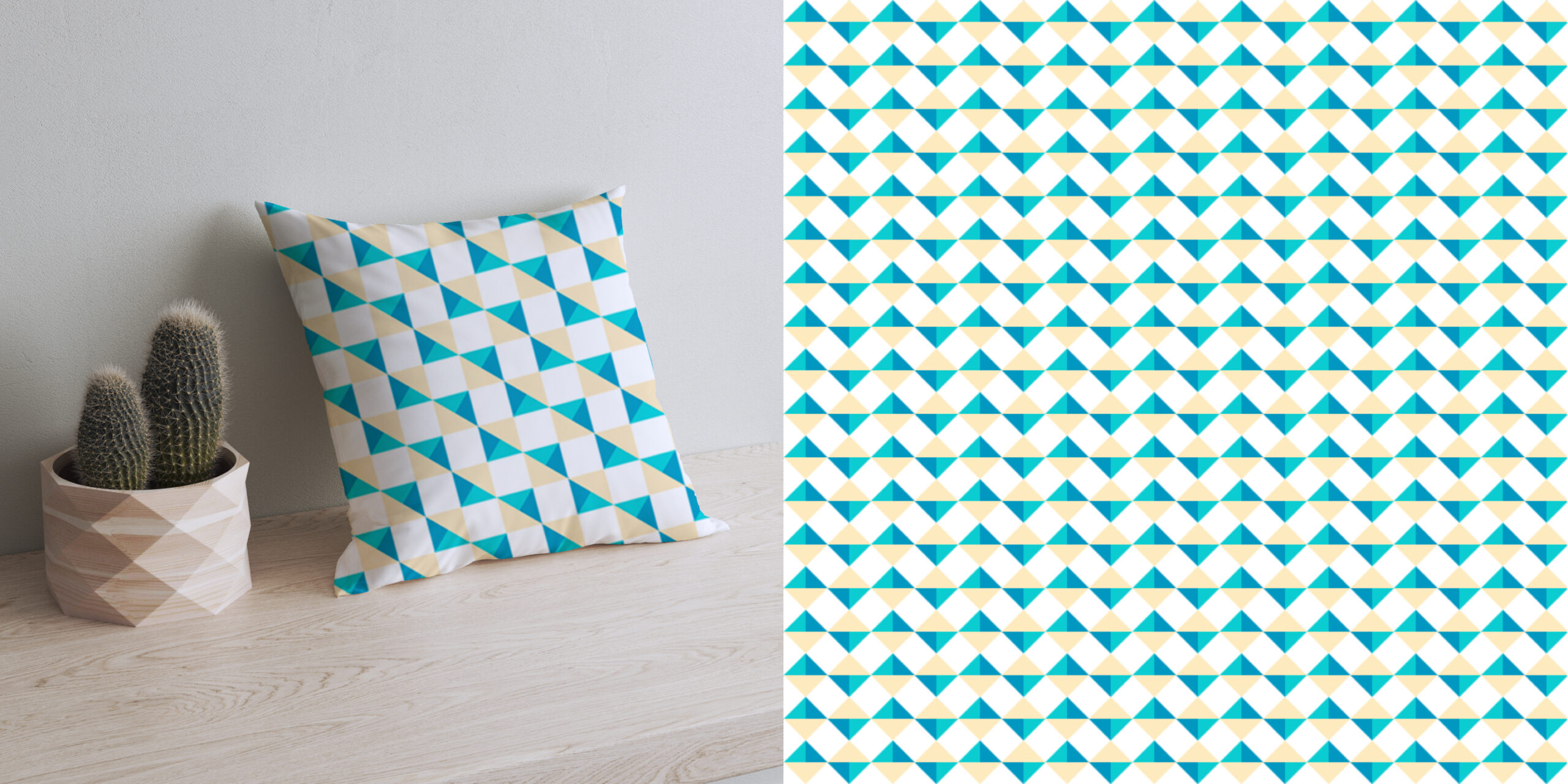 A cushion featuring geometric pattern