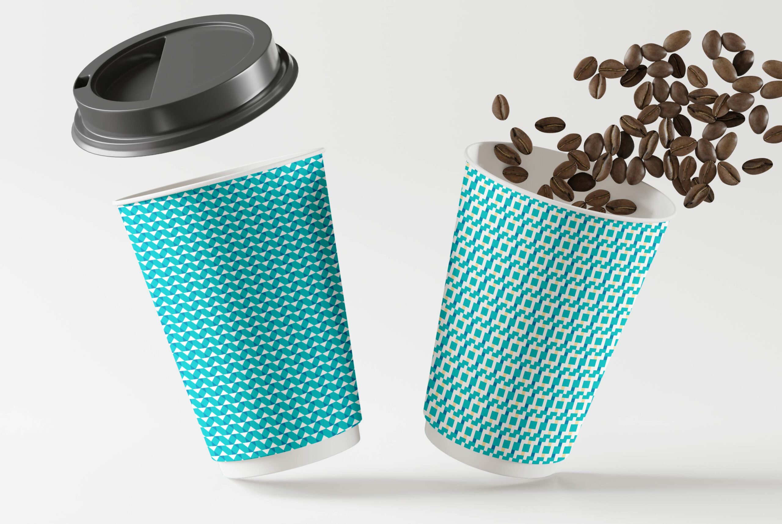 2 coffee cups with patterns